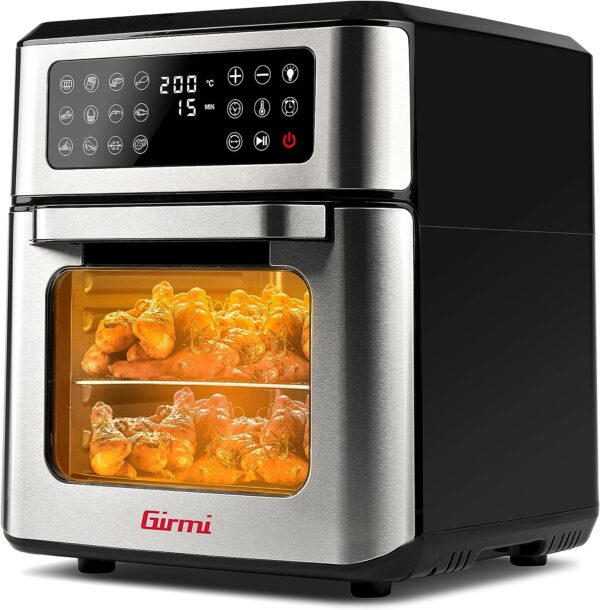 Girmi FG97 Friggitrice ad Aria 12 Litri e Forno Elettrico, 1600-1800W, 12 Programmi Preimpostati, Cestello Rotante & Girarrosto, Vassoio Raccogli Grasso, Display Digitale, Accessori Multiuso