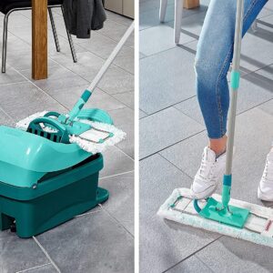 Leifheit Pressa Profi Xl Set Lavapavimenti, Mop Lavapavimenti Con Strizzatore Incorporato, Mop Set Con Rotazione Scopa A 360° E Secchio Con Rotelle, Turquoise, 49 x 29 x 38 cm