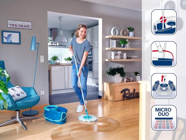 Leifheit Mop Pavimenti Blu, Lavapavimenti Professionale Flessibile A 360°, 46.6 x 26.5 x 26 Cm