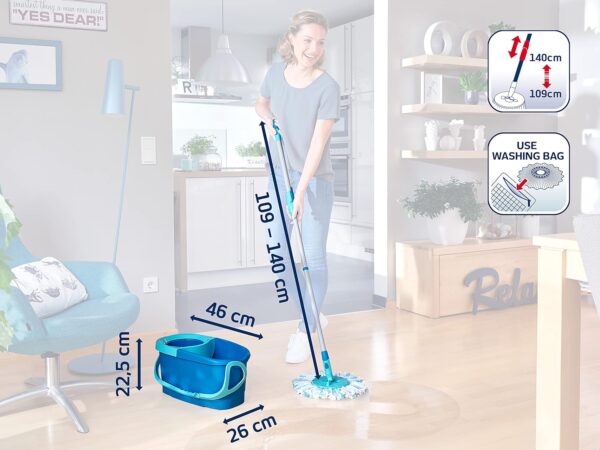 Leifheit Mop Pavimenti Blu, Lavapavimenti Professionale Flessibile A 360°, 46.6 x 26.5 x 26 Cm