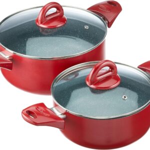 Tognana Rock in Red, Batteria di pentole e padelle, Set con 2 padelle, 3 casseruole, 3 coperchi trasparenti, 8 Pezzi, Alluminio, Rosso