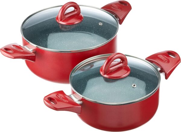 Tognana Rock in Red, Batteria di pentole e padelle, Set con 2 padelle, 3 casseruole, 3 coperchi trasparenti, 8 Pezzi, Alluminio, Rosso