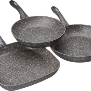 Tognana Mythos, Batteria di pentole e padelle, Set con 3 casseruole, 2 padelle, 1 grill, 3 coperchi, 9 Pezzi, Alluminio, Grigio