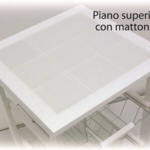 Carrello da cucina in legno Bianco con ruote e piano in ceramica