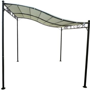 Gazebo pergola da muro metri 3x2,5 in ferro e metallo nero telo ecrù per esterno trattamento antiruggine