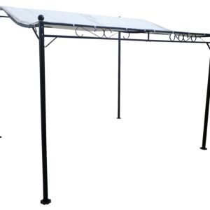 Gazebo pergola da muro metri 3x2,5 in ferro e metallo nero telo ecrù per esterno trattamento antiruggine