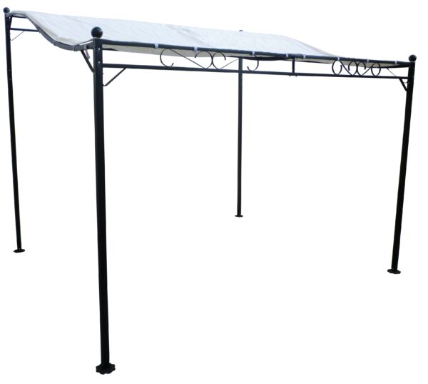 Gazebo pergola da muro metri 3x2,5 in ferro e metallo nero telo ecrù per esterno trattamento antiruggine