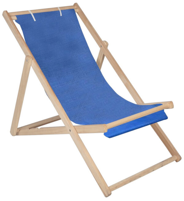 Sedia Sdraio pieghevole Prendisole in legno chiaro naturale tela blu schienale regolabile in 3 posizioni per spiaggia mare giardino campeggio piscina