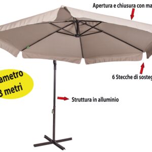 Ombrellone pensile tortora tondo 3 metri palo laterale