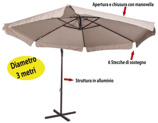 Ombrellone pensile tortora tondo 3 metri palo laterale