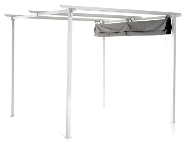 Gazebo lusso 3x3 metri con copertura regolabile telo grigio pali portanti 6x6 cm struttura in in metallo e ferro bianco