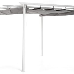 Gazebo lusso 3x3 metri con copertura regolabile telo grigio pali portanti 6x6 cm struttura in in metallo e ferro bianco