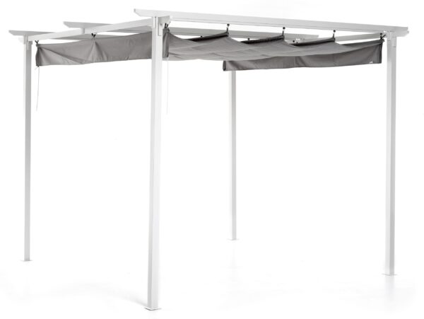 Gazebo lusso 3x3 metri con copertura regolabile telo grigio pali portanti 6x6 cm struttura in in metallo e ferro bianco