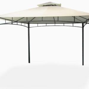 Gazebo da giardino impermeabile ecrù in metallo nero satinato 3x4 metri e doppio tetto anti vento pali portanti 6x6 cm