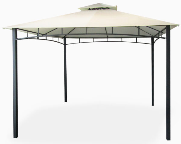 Gazebo da giardino impermeabile ecrù in metallo nero satinato 3x4 metri e doppio tetto anti vento pali portanti 6x6 cm