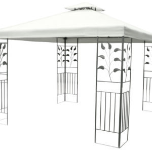 Gazebo da Giardino 3x3 Metri con Telo Impermeabile bianco in Metallo e Ferro Nero Satinato antiruggine e Doppio Tetto Anti Vento foglie sui laterali