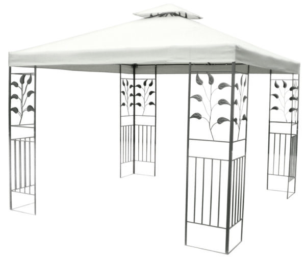 Gazebo da Giardino 3x3 Metri con Telo Impermeabile bianco in Metallo e Ferro Nero Satinato antiruggine e Doppio Tetto Anti Vento foglie sui laterali