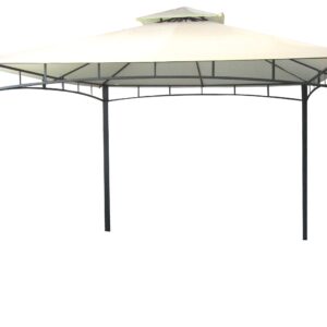 Gazebo da giardino 3x3 metri con telo impermeabile ecrù in metallo e ferro nero satinato antiruggine e doppio tetto anti vento pali portanti 6x6 cm