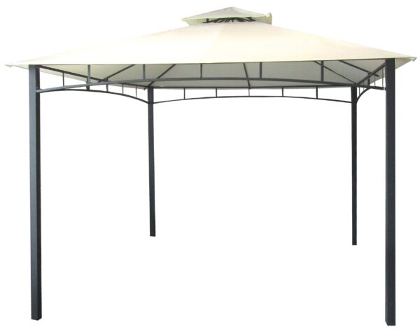 Gazebo da giardino 3x3 metri con telo impermeabile ecrù in metallo e ferro nero satinato antiruggine e doppio tetto anti vento pali portanti 6x6 cm