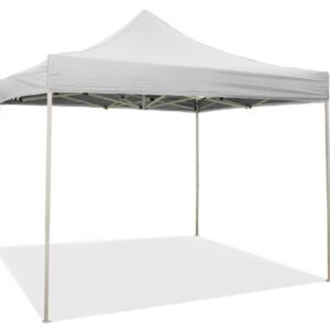 Gazebo pieghevole richiudibile telescopico 3x3 m. telo bianco per mercato fiera manifestazioni sagra campeggio giardino telo plastificato impermeabile anti pioggia