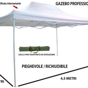 Gazebo pieghevole telescopico 3x4,5 m. telo bianco