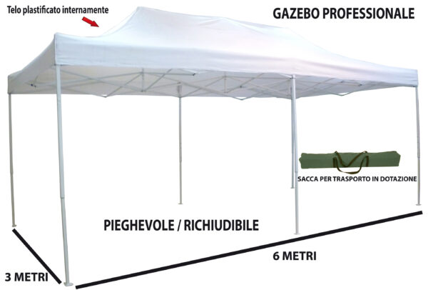 Gazebo pieghevole telescopico 3x6 m. telo bianco