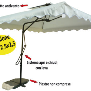 Ombrellone pensile in metallo telo bianco 2,5 x 2,5 m