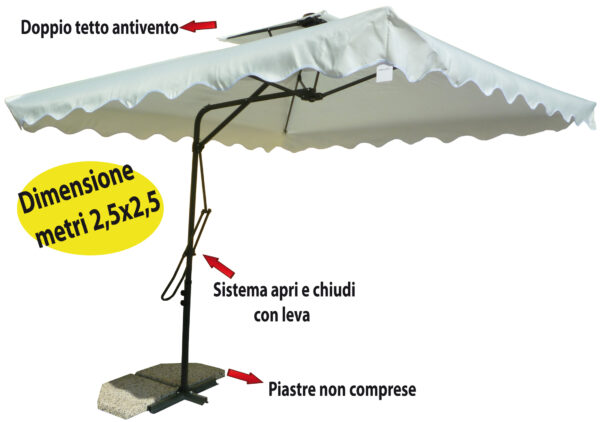 Ombrellone pensile in metallo telo bianco 2,5 x 2,5 m