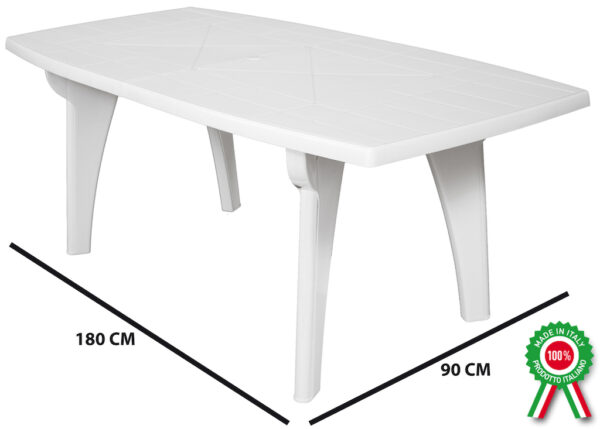 Tavolo rettangolare 180x90 Lipari in dura resina di plastica bianco con foro per ombrellone