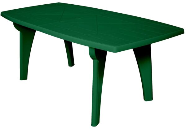 Tavolo rettangolare 180x90 Lipari in dura resina di plastica verde con foro per ombrellone