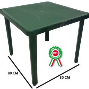 Tavolo quadrato 80x80 Nettuno in dura resina di plastica verde con foro per ombrellone