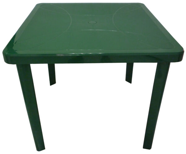 Tavolo quadrato 80x80 Nettuno in dura resina di plastica verde con foro per ombrellone