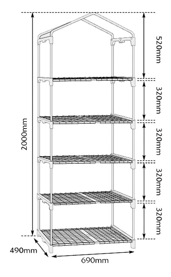 Serra scaffale con 5 piani da balcone per copertura orto piante fiori 70x49h200 porta con doppia zip telo plastificato anti pioggia in pvc proteggi vasi