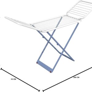 Stendibiancheria pieghevole Gimi Perla in dura resina bianco e azzurro con Piedi Antiscivolo e ruote stenditura 20 Metri per Esterno