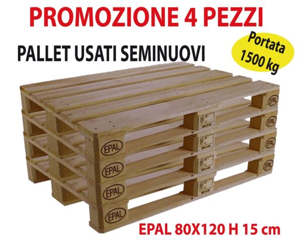 4 pezzi bancali epal per magazzinaggio 80x120 H 15 cm