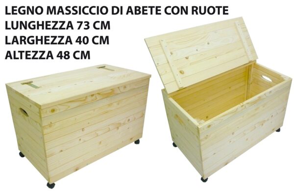 Cassapanca Baule in legno porta legna con ruote