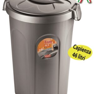 Bidone pattumiera grigio con coperchio 46 litri