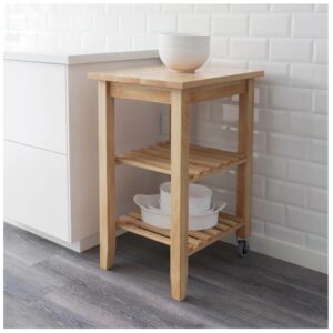 Carrello da cucina Ikea Bekvam in legno massiccio di faggio con 2 ruote e 2 ripiani 58 x 50 cm