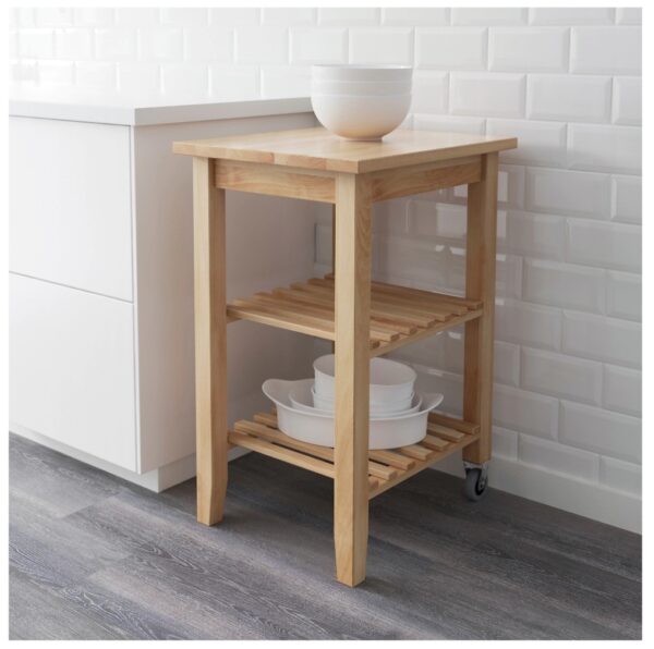 Carrello da cucina Ikea Bekvam in legno massiccio di faggio con 2 ruote e 2 ripiani 58 x 50 cm