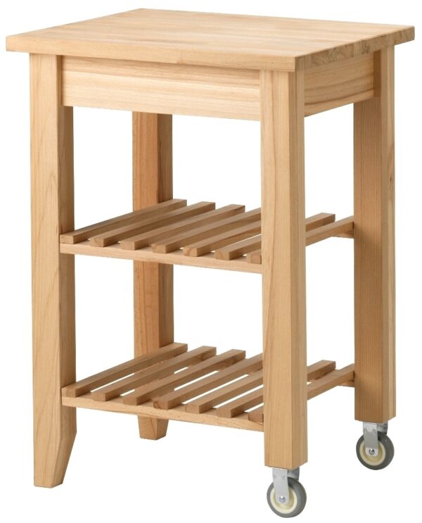 Carrello da cucina Ikea Bekvam in legno massiccio di faggio con 2 ruote e 2 ripiani 58 x 50 cm