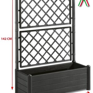 Fioriera rettangolare 100x43 cm con grata divisorio separè e porta vaso nera antracite in dura plastica di resina