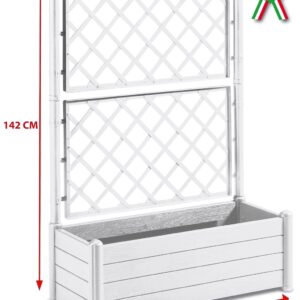 Fioriera rettangolare 100x43x142h cm con grata divisorio separè e porta vaso bianca in dura plastica di resina