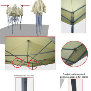 Gazebo pieghevole richiudibile telescopico 3x3 m. telo bianco per mercato fiera manifestazioni sagra campeggio giardino telo plastificato impermeabile anti pioggia