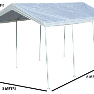 Gazebo car park parcheggio auto metri 3x6 in metallo e acciaio telo bianco plastificato