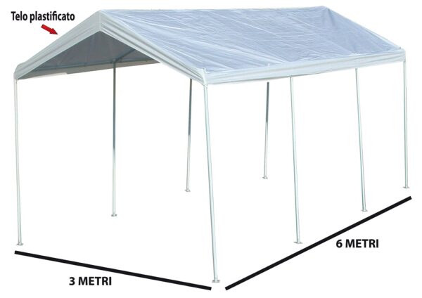 Gazebo car park parcheggio auto metri 3x6 in metallo e acciaio telo bianco plastificato