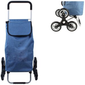 Carrello Porta spesa trolley sali scendi scale, Capienza 46 Litri, struttura in acciaio, 6 Ruote, Sacca In Poliestere blu, Portata 15 kili ‎23 x 33 x H 102