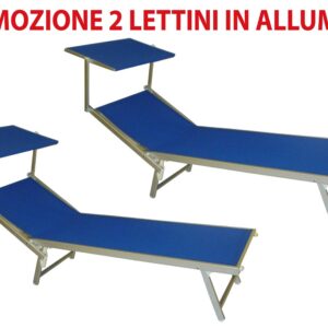 2 pezzi Lettino blu da mare in alluminio per stabilimento