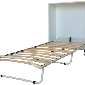 Letto branda brandina lettino estraibile pieghevole a scomparsa con testata spalliera mobile bianco in legno ferro antiruggine con 4 ruote 100% italiano