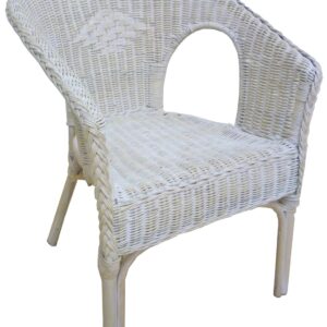 Poltrona Kelek in vimini bambù rattan e giunco bianco shabby con cuscino