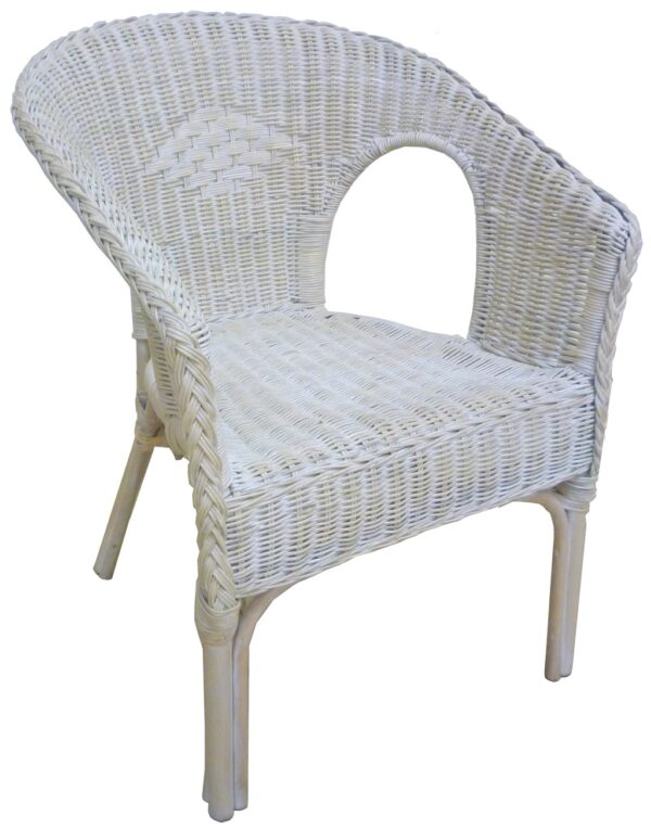 Poltrona Kelek in vimini bambù rattan e giunco bianco shabby con cuscino